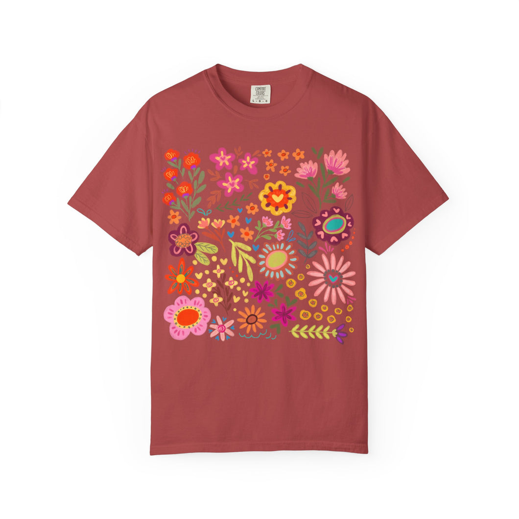 Wildflower Bouquet Graphic Tee | Colorful Folk Art Floral Shirt | Boho Botanical Garden Print