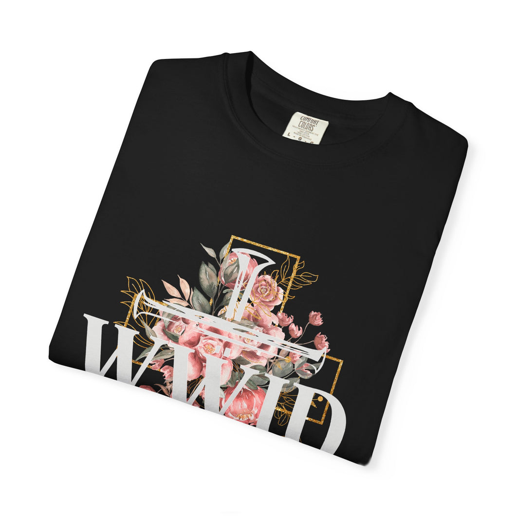 Floral WWJD Cross T-Shirt | Comfort Colors Christian Faith Tee | Boho Wildflower Cross Graphic Shirt