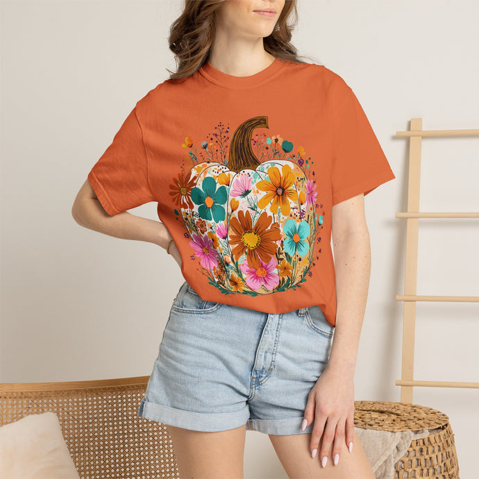 Floral Pumpkin Shirt | Wildflower Fall Comfort Colors Tee | Boho Autumn Pumpkin T-Shirt