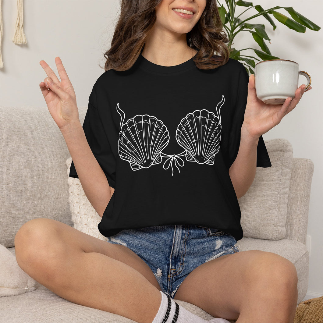 Mermaid Shell Bra Shirt, Funny Beach Tee, Comfort Colors Bachelorette Top