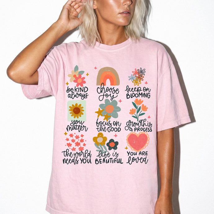 Positive Affirmations Floral T-Shirt | Comfort Colors Inspirational Tee | Wildflower Positive Doodle Shirt | Mental Health Gift
