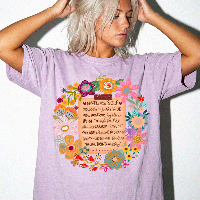 Boho Floral 'Note to Self' Tee — Positive Affirmation Comfort Colors T-Shirt