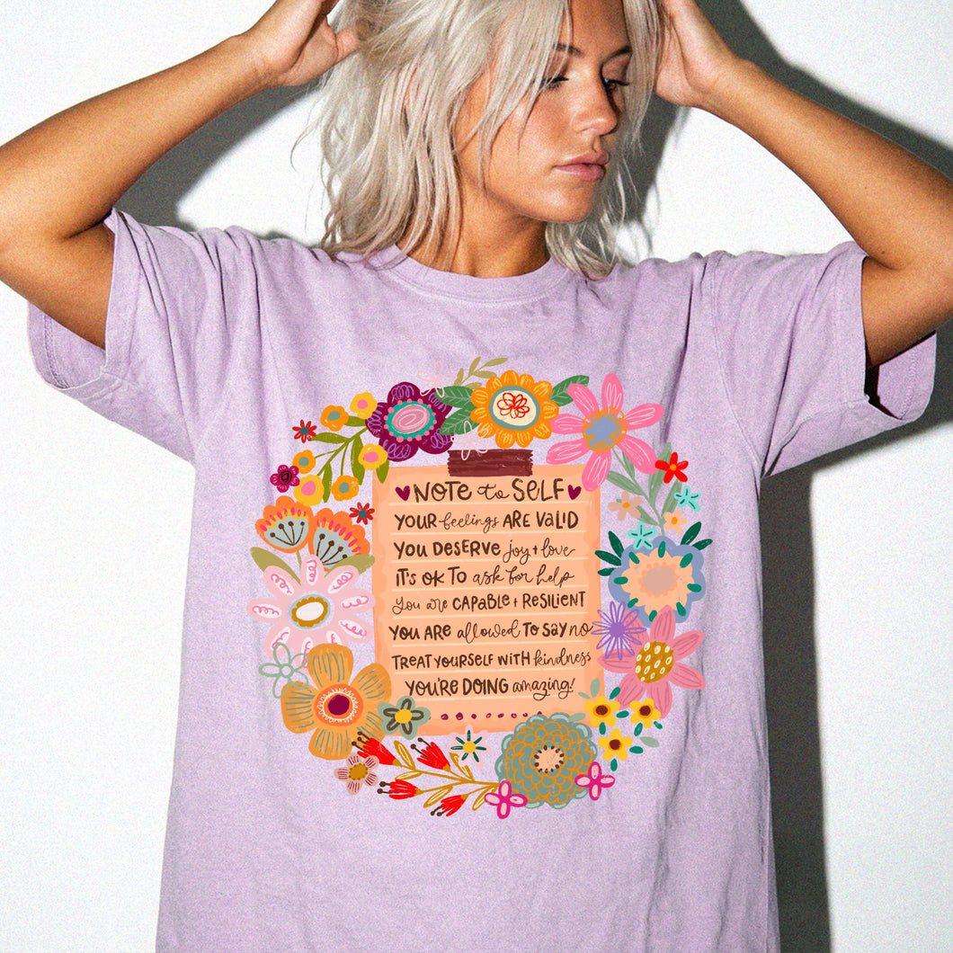 Boho Floral 'Note to Self' Tee — Positive Affirmation Comfort Colors T-Shirt