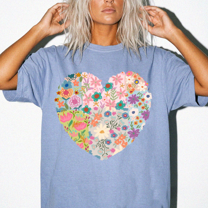 Floral Heart T-Shirt — Comfort Colors Boho Wildflower Graphic Tee
