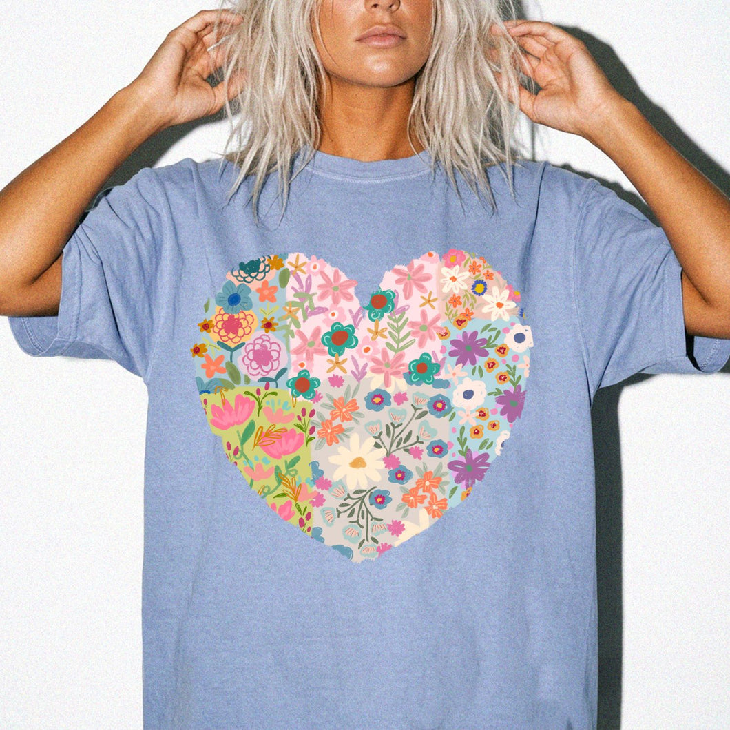 Floral Heart T-Shirt — Comfort Colors Boho Wildflower Graphic Tee