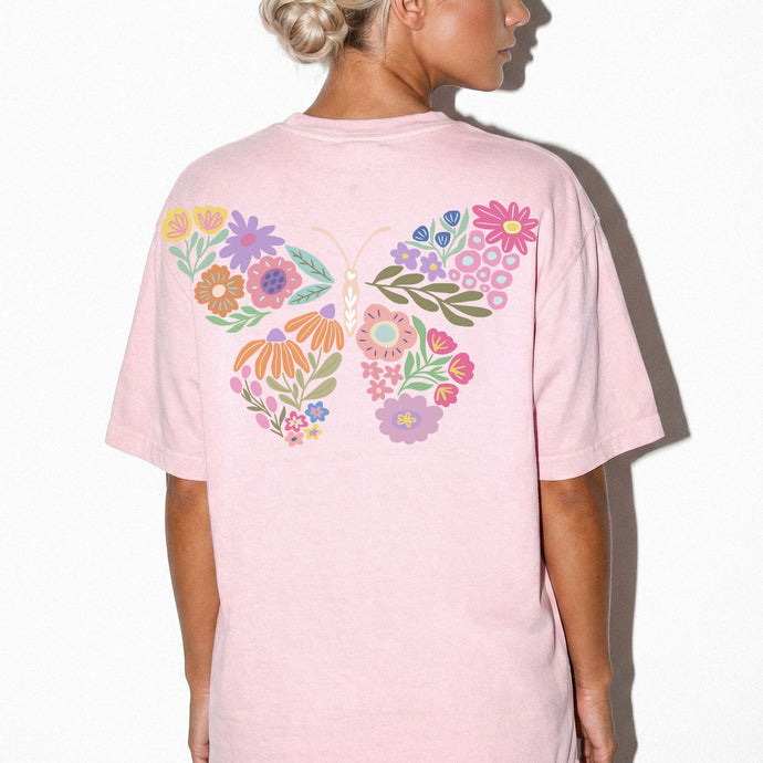 Colorful Floral Butterfly BACK T-Shirt | Comfort Colors Boho Graphic Tee