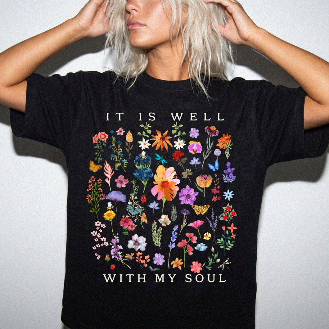 It Is Well With My Soul Floral T-Shirt - Comfort Colors Spiritual Tee