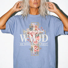 Floral WWJD Cross T-Shirt | Comfort Colors Christian Faith Tee | Boho Wildflower Cross Graphic Shirt