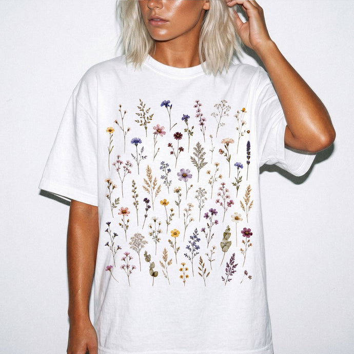 Vintage Pressed Flower T-Shirt | Botanical Comfort Colors Wildflower Graphic Tee