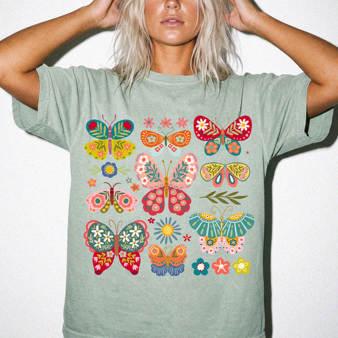 Boho Butterfly Comfort Colors® Tee | Vintage Floral Butterfly Graphic Shirt
