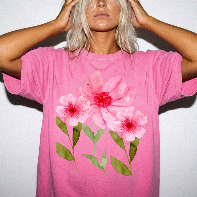 Watercolor Pink Flowers Comfort Colors® T-Shirt | Vintage Floral Graphic Tee