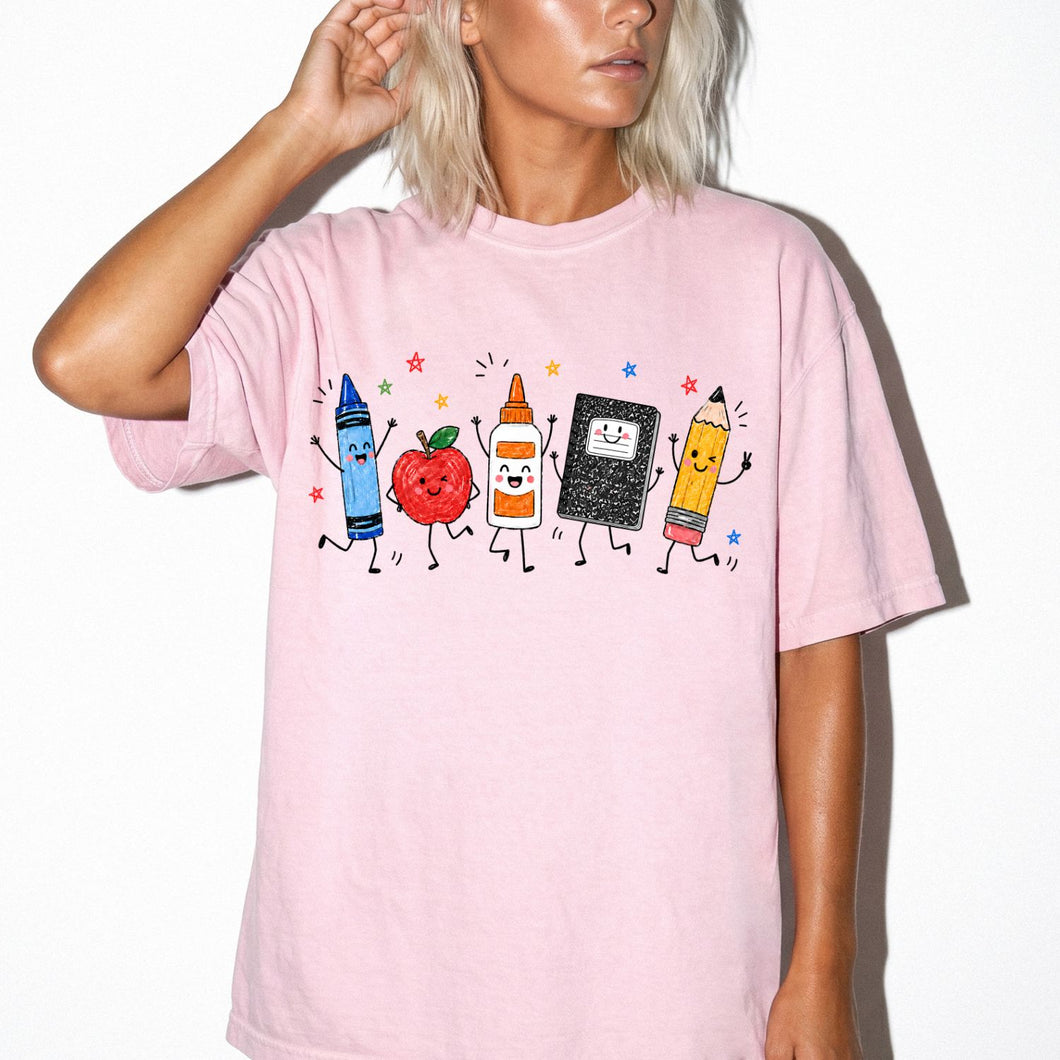 Funny Teacher Life Comfort Colors® T-Shirt | Crayon Apple Pencil Notebook Graphic Tee | Cute Teacher Gift Shirt