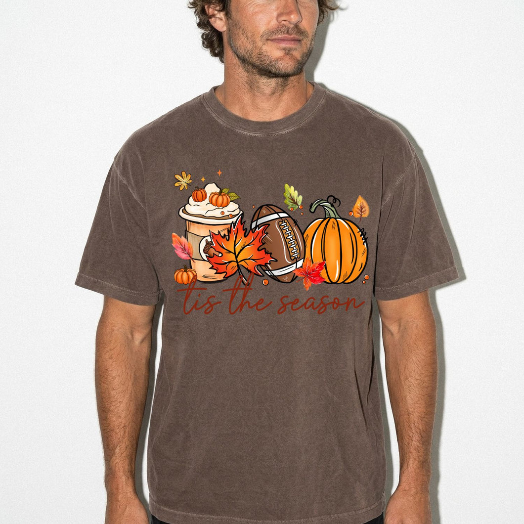 Tis The Season Shirt | Fall Pumpkin Spice Football Comfort Colors Tee | Autumn Vibes Thanksgiving Shirt