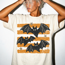 Halloween Bats Shirt, Retro Bat Tee, Unisex Comfort Colors Fall Graphic T-Shirt - Orange Stripes