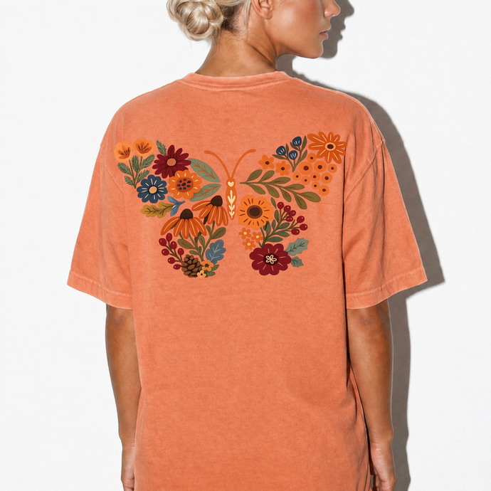 Floral Butterfly Comfort Colors Shirt | Vintage Fall Botanical Back Print Tee