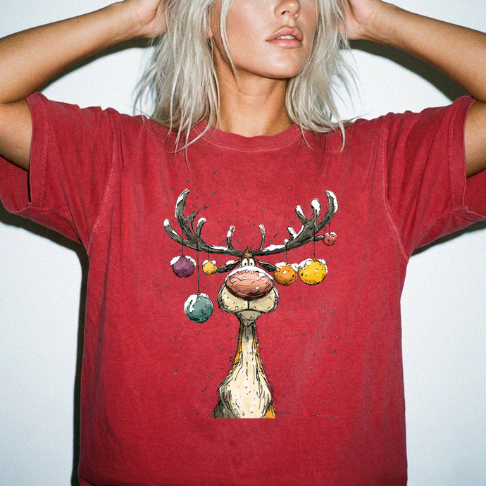 Merry & Bright Reindeer Comfort Colors® Unisex Christmas T-Shirt