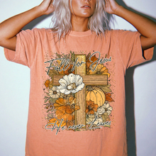 Fall For Jesus Shirt | He Never Leaves Cross Comfort Colors Tee | Christian Faith Autumn Shirt