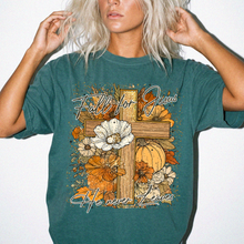 Fall For Jesus Shirt | He Never Leaves Cross Comfort Colors Tee | Christian Faith Autumn Shirt