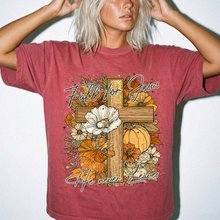 Fall For Jesus Shirt | He Never Leaves Cross Comfort Colors Tee | Christian Faith Autumn Shirt
