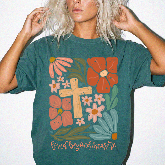 Loved Beyond Measure Shirt | Floral Cross Comfort Colors Tee | Christian Faith Wildflower T-Shirt