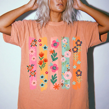 Floral Stripes Shirt | Colorful Wildflower Comfort Colors Tee | Boho Botanical Painted Flower T-Shirt