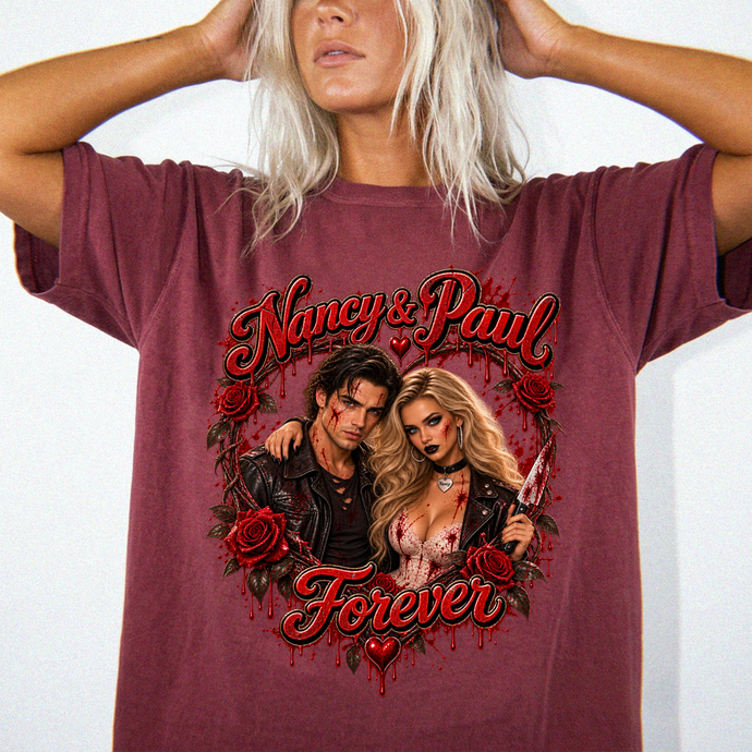 Personalized Gothic Couple Shirt with Custom Photo & Names – Dark Romance Couple’s Gift