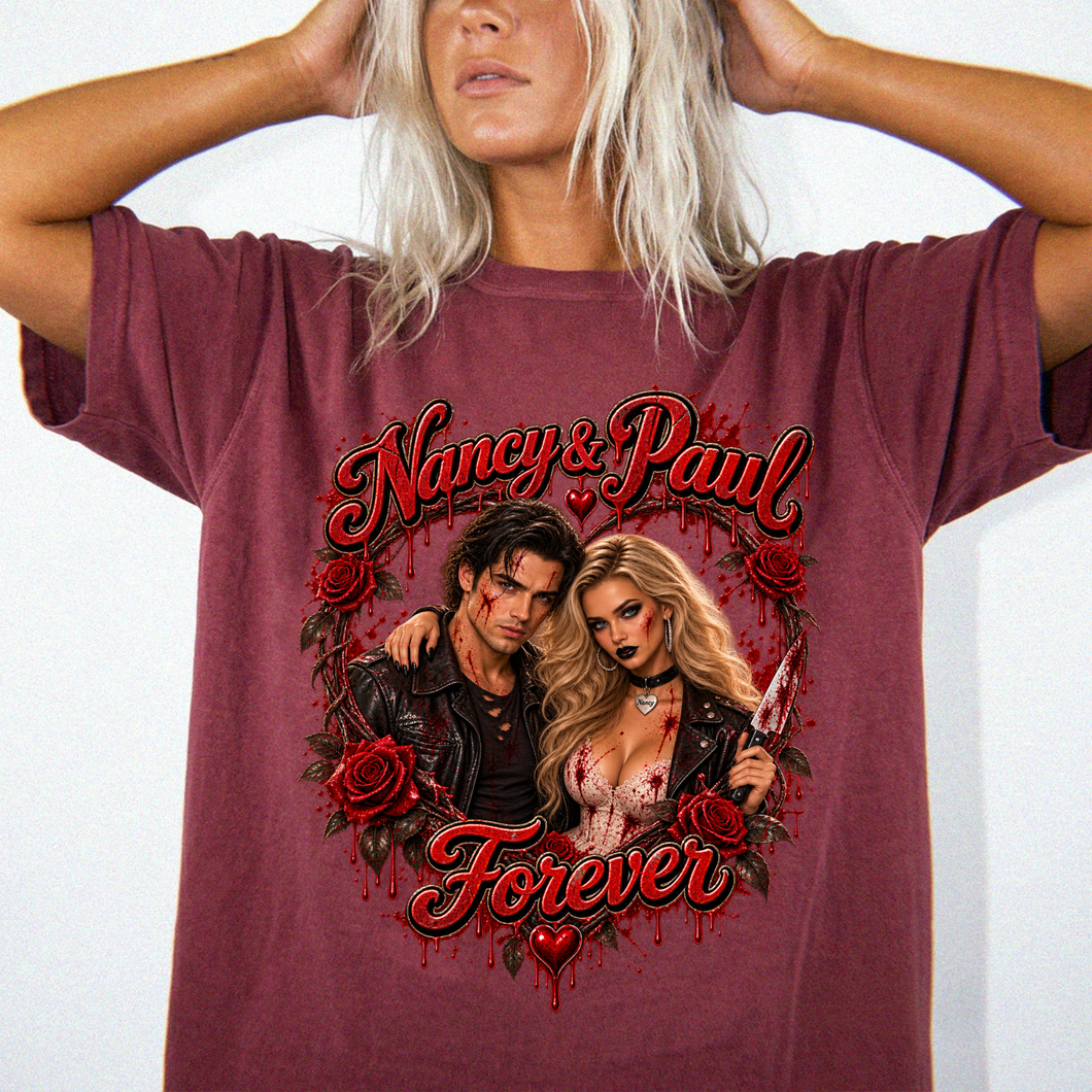 Personalized Gothic Couple Shirt with Custom Photo & Names – Dark Romance Couple’s Gift