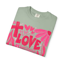 We LOVE Because HE First LOVED Us Floral T-Shirt — Pink Flower Faith Tee