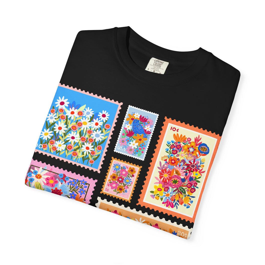 Set of 5 Floral Stamps T-Shirt — Botanical Flower Stamp Graphic Tee
