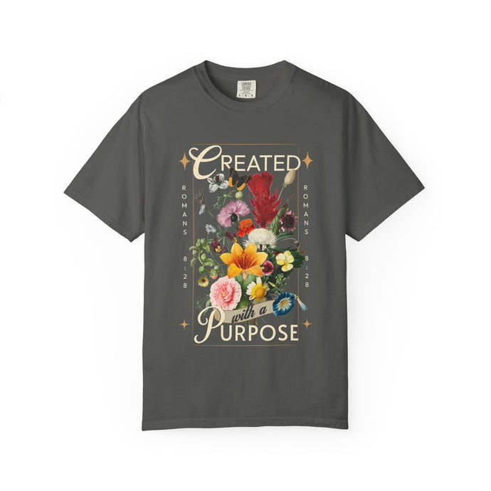 Created with a Purpose Floral Comfort Colors® T-Shirt | Christian Wildflower Graphic Tee