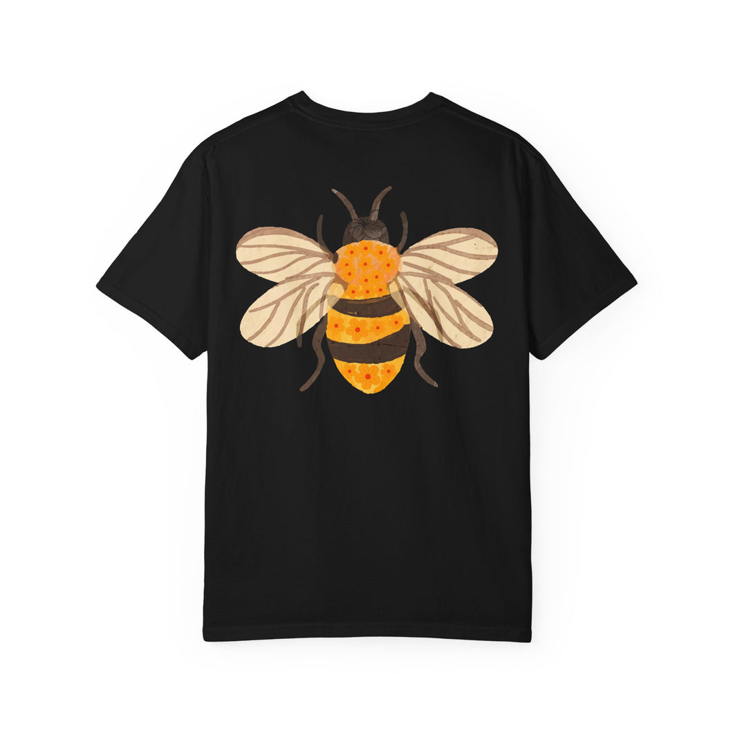 Floral Bee Shirt | Cute Bumblebee Back Design Comfort Colors Tee | Nature Lover Unisex T-Shirt