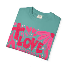 We LOVE Because HE First LOVED Us Floral T-Shirt — Pink Flower Faith Tee