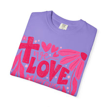 We LOVE Because HE First LOVED Us Floral T-Shirt — Pink Flower Faith Tee