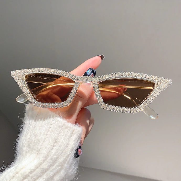 Crystal Rhinestones Cat Eye Sunglasses UV400 – Luxury Sparkle Shades - Crystelle