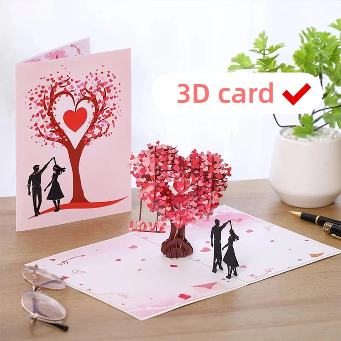 3D Pop-Up Love Tree Postcard – Dancing Under Heart-Shaped Romantic Greeting Card