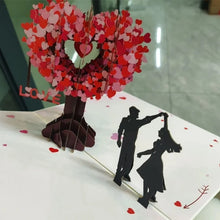 3D Pop-Up Love Tree Postcard – Dancing Under Heart-Shaped Romantic Greeting Card