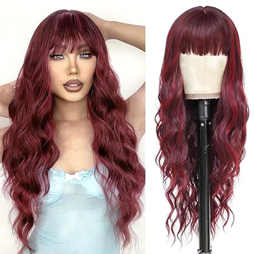 Gorgeous Wavy Long Hair Wig with Bangs