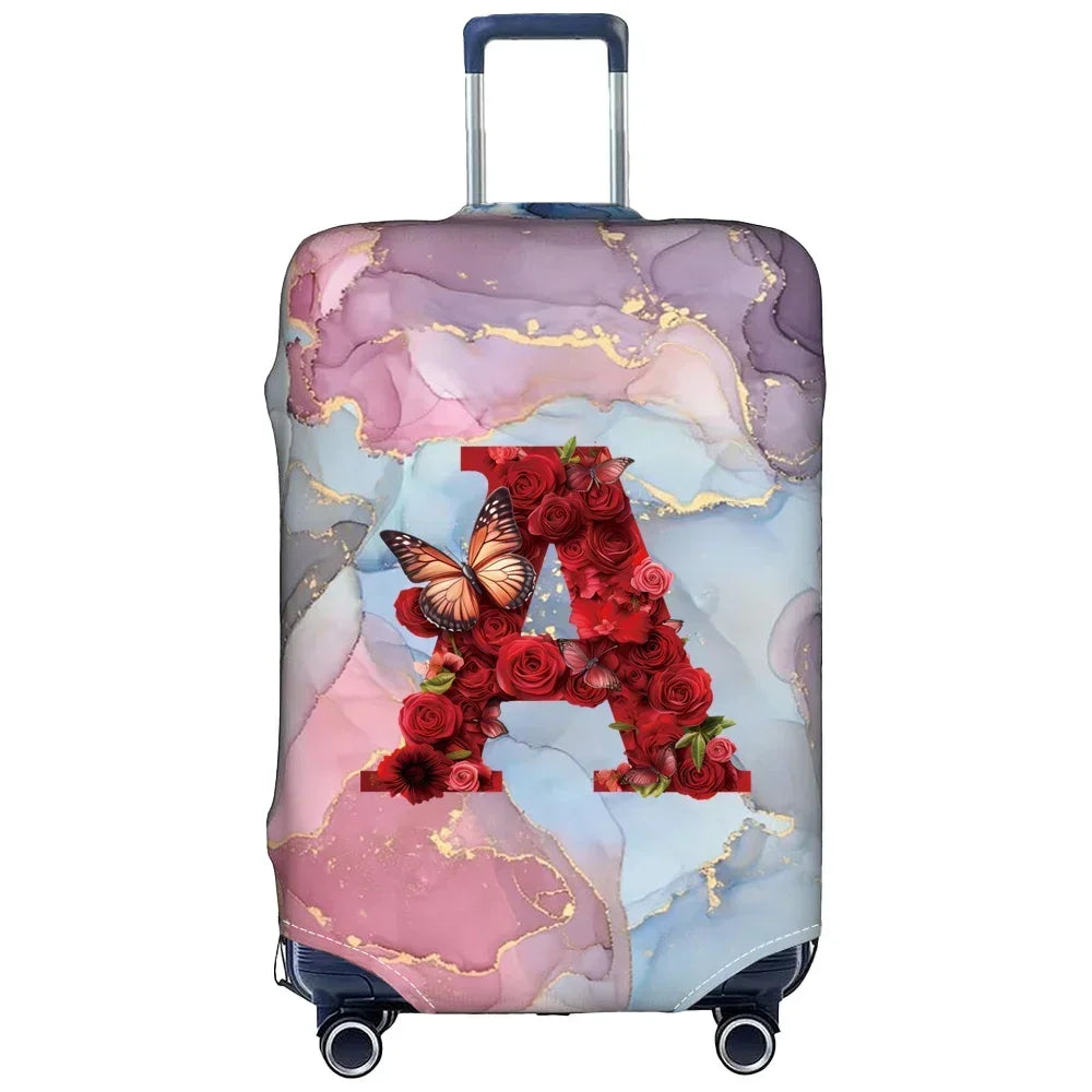 Watercolor Rose Initial Luggage Cover – Stretch Suitcase Protector Travel Cover S-XL 🌹🧳