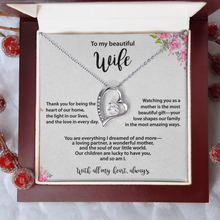 Beautiful Wife, Heart Necklace, Gold & Cubic Zirconia, Mother's Day gift From Husband