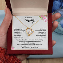 Best Mom, from Son, Heart Necklace, Gold & Cubic Zirconia