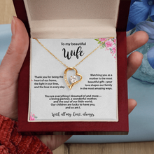Beautiful Wife, Heart Necklace, Gold & Cubic Zirconia, Mother's Day gift From Husband