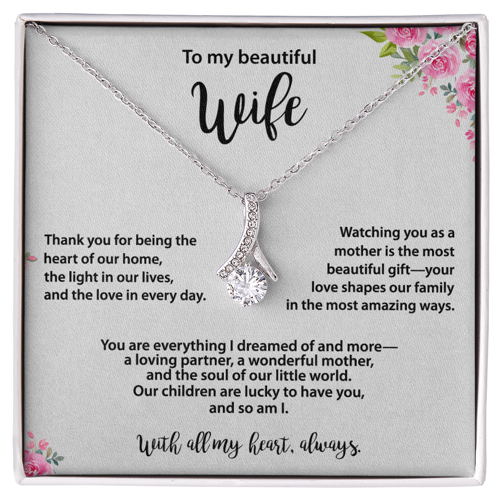 Beautiful Wife Necklace, Gold & Cubic Zirconia, Mother's Day gift From Husband