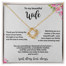 Beautiful Wife, Love Knot Necklace, Gold & Cubic Zirconia, Mother's Day gift From Husband