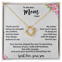 Best Mom, from Son, Love Knot Necklace, Gold & Cubic Zirconia