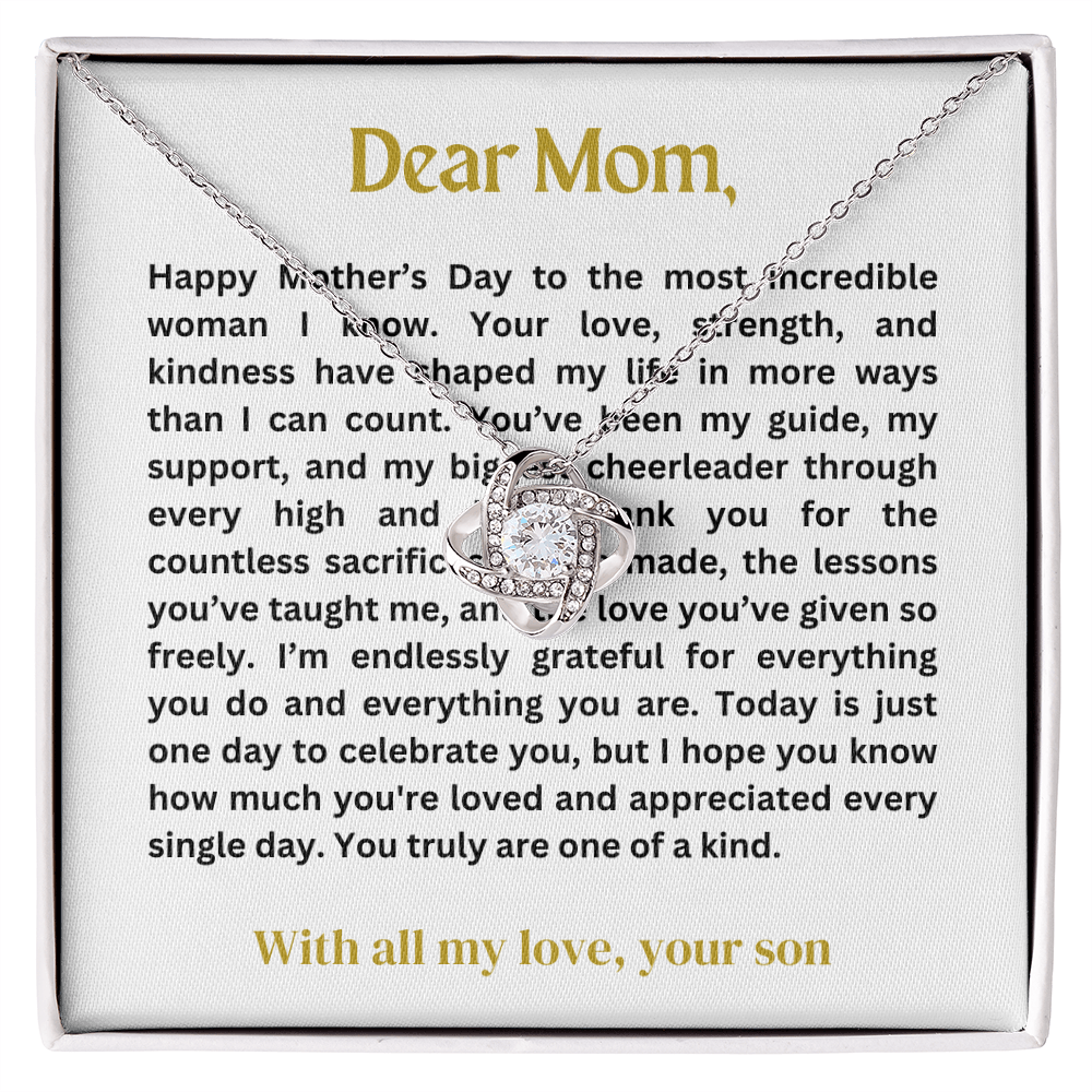 Dear Mom Love Knot Necklace - Mother's Day Gift from Son
