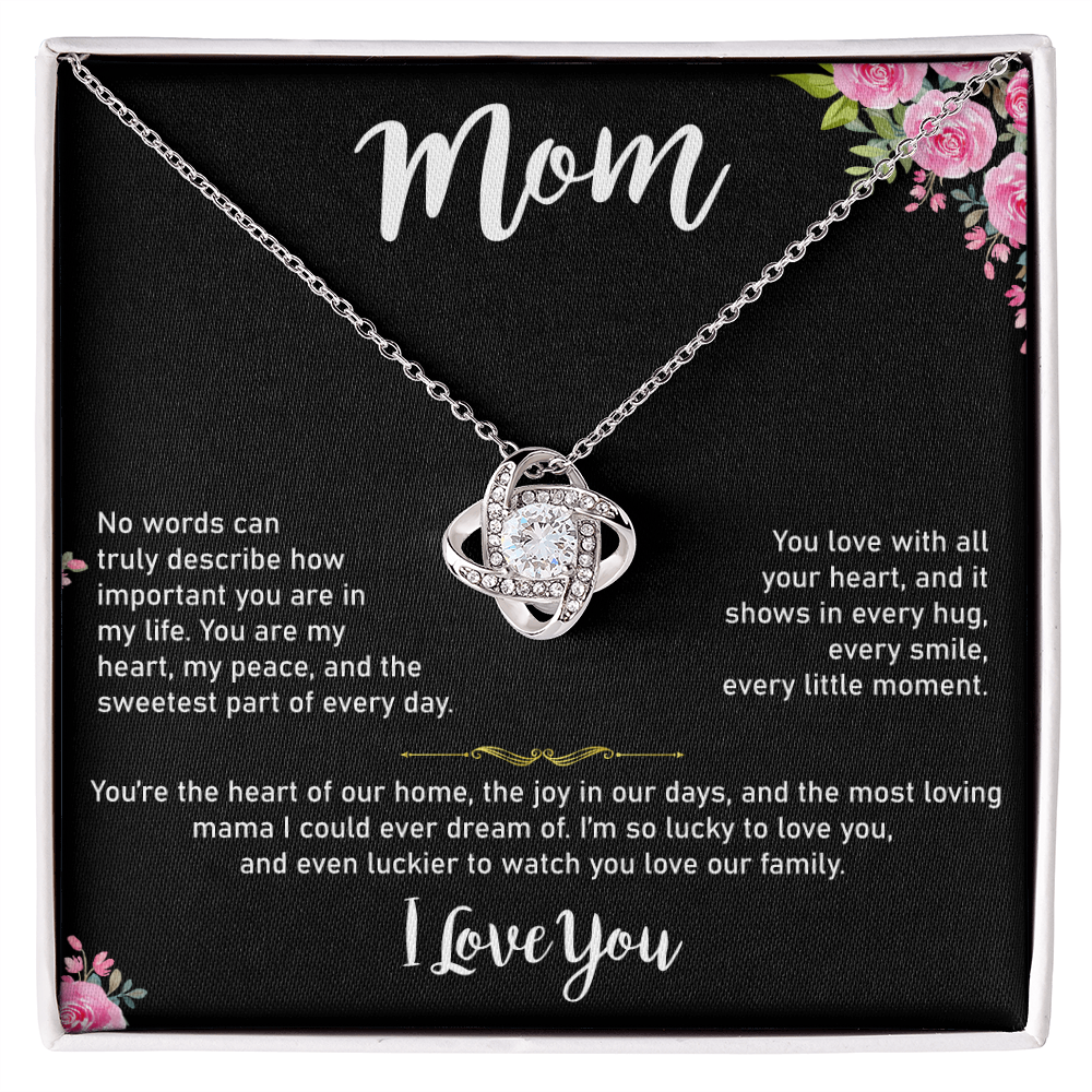 Mom Love Knot Necklace, Gold & Cubic Zirconia, Gift for Mother's Day