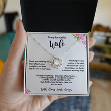 Beautiful Wife, Love Knot Necklace, Gold & Cubic Zirconia, Mother's Day gift From Husband