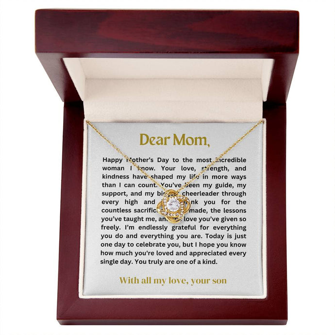 Dear Mom Love Knot Necklace - Mother's Day Gift from Son