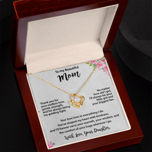 Mom Gold Love Knot Necklace from Daughter - Cubic Zirconia Mother's Day Gift with Pink Floral Card