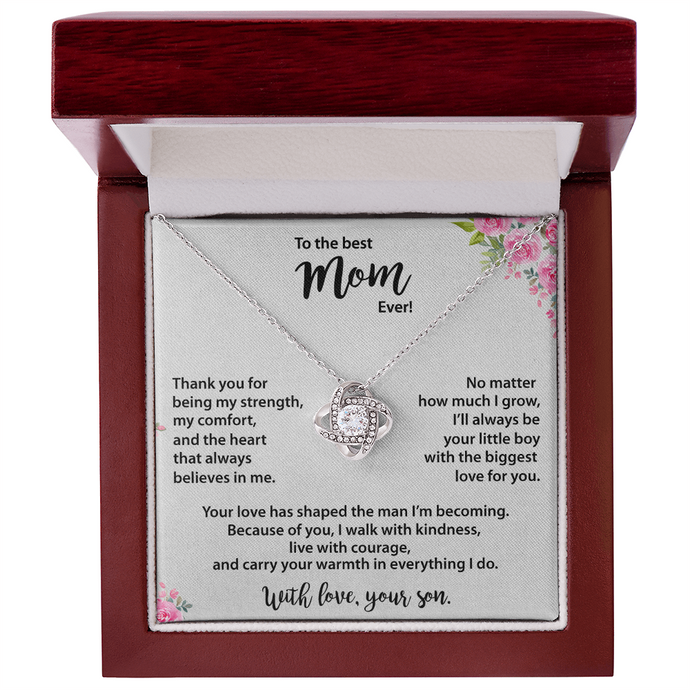 Best Mom, from Son, Love Knot Necklace, Gold & Cubic Zirconia